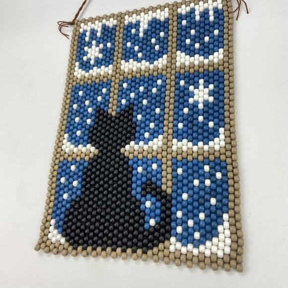 The Beadery Beaded Banner Kit Completed Cat in Snowy Winter Window Wall Hanging - Picture 3 of 3
